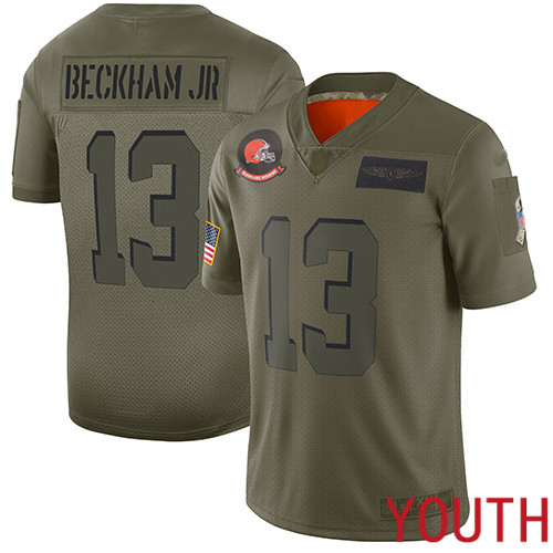 Cleveland Browns Odell Beckham Jr Youth Olive Limited Jersey #13 NFL Football 2019 Salute To Service
